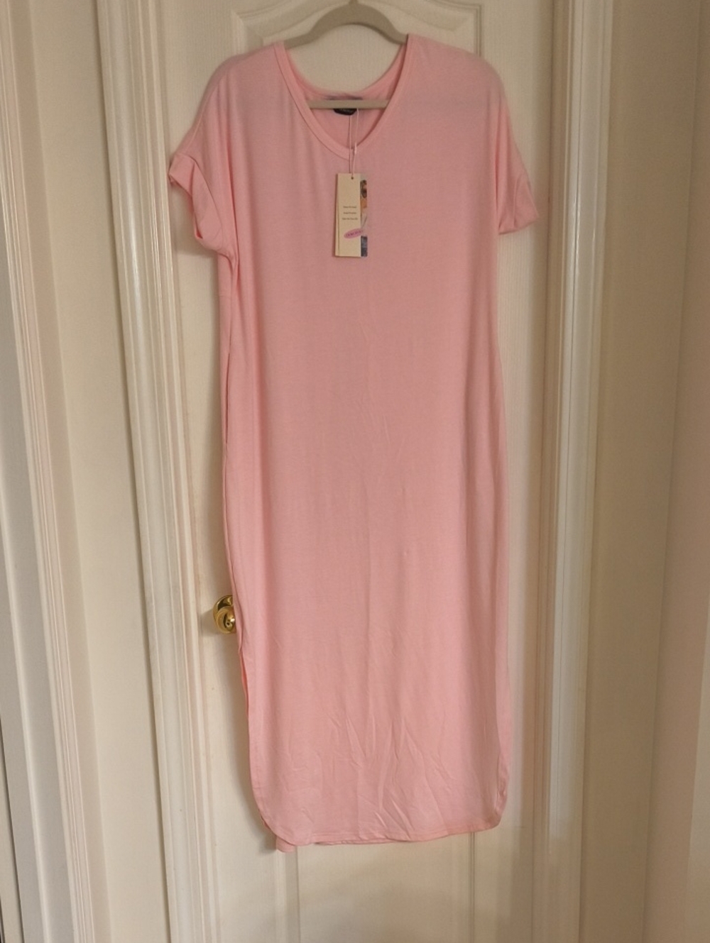 Light Pink Short-Sleeve Maxi Dress - Relaxed Everyday Style